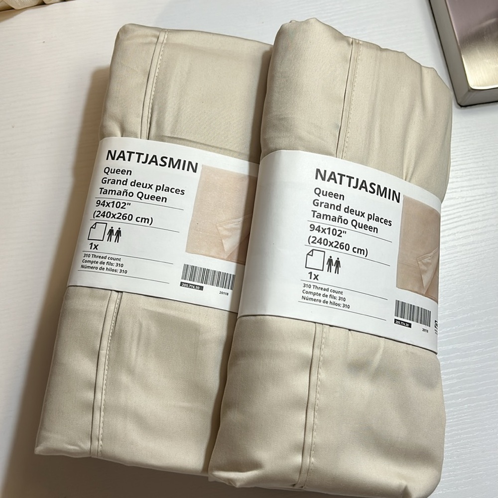 NWT lot of 2 IKEA Queen cream Bedding flat Sheets Nattjasmin